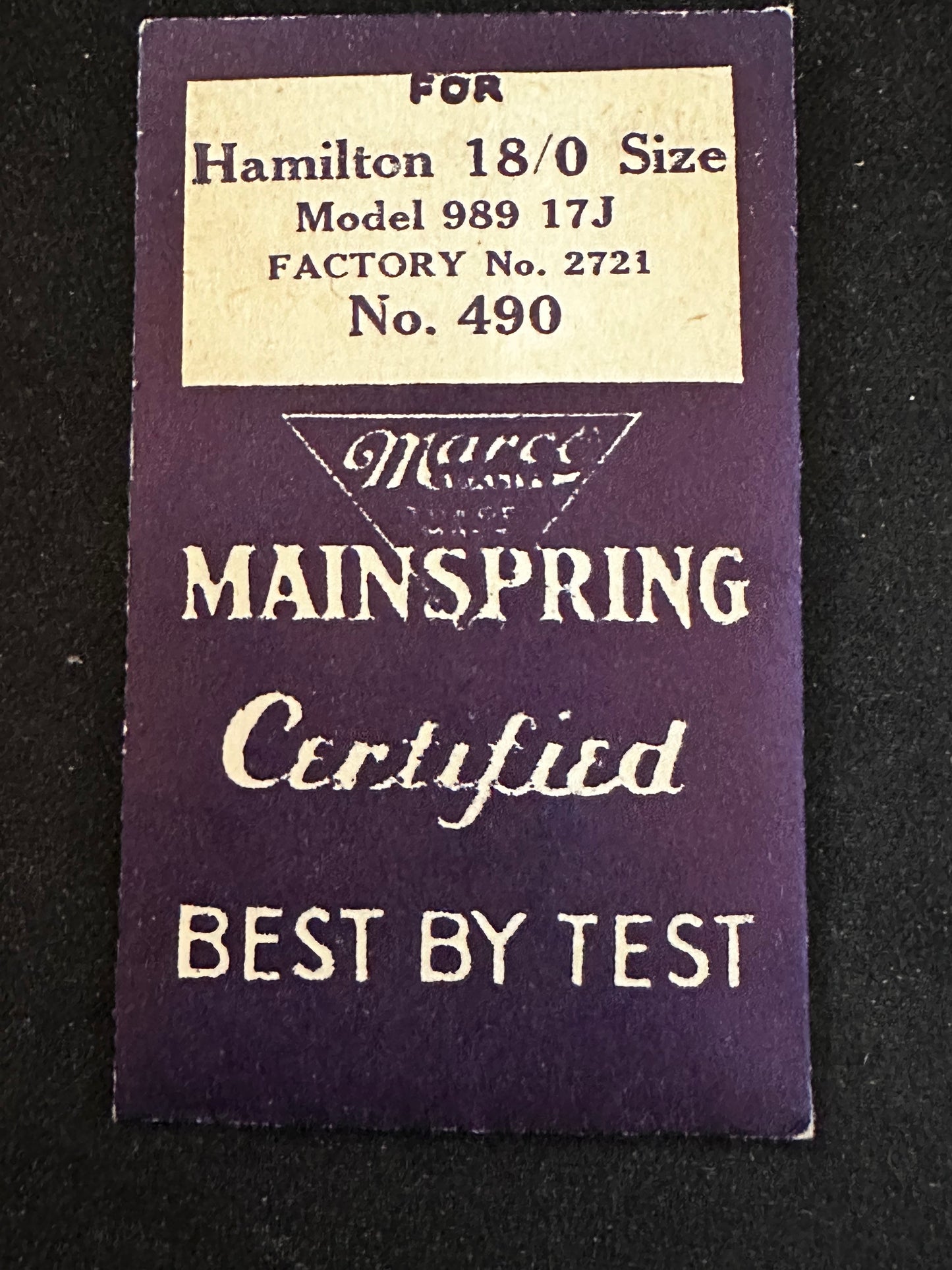 Marco Mainspring #490 for 18/0s Hamilton Movements No. 2721 - Steel