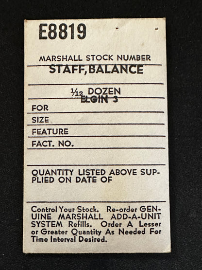 C & E Marshall balance staff E8819 for Elgin 18s No. 857 P13 Short Hub