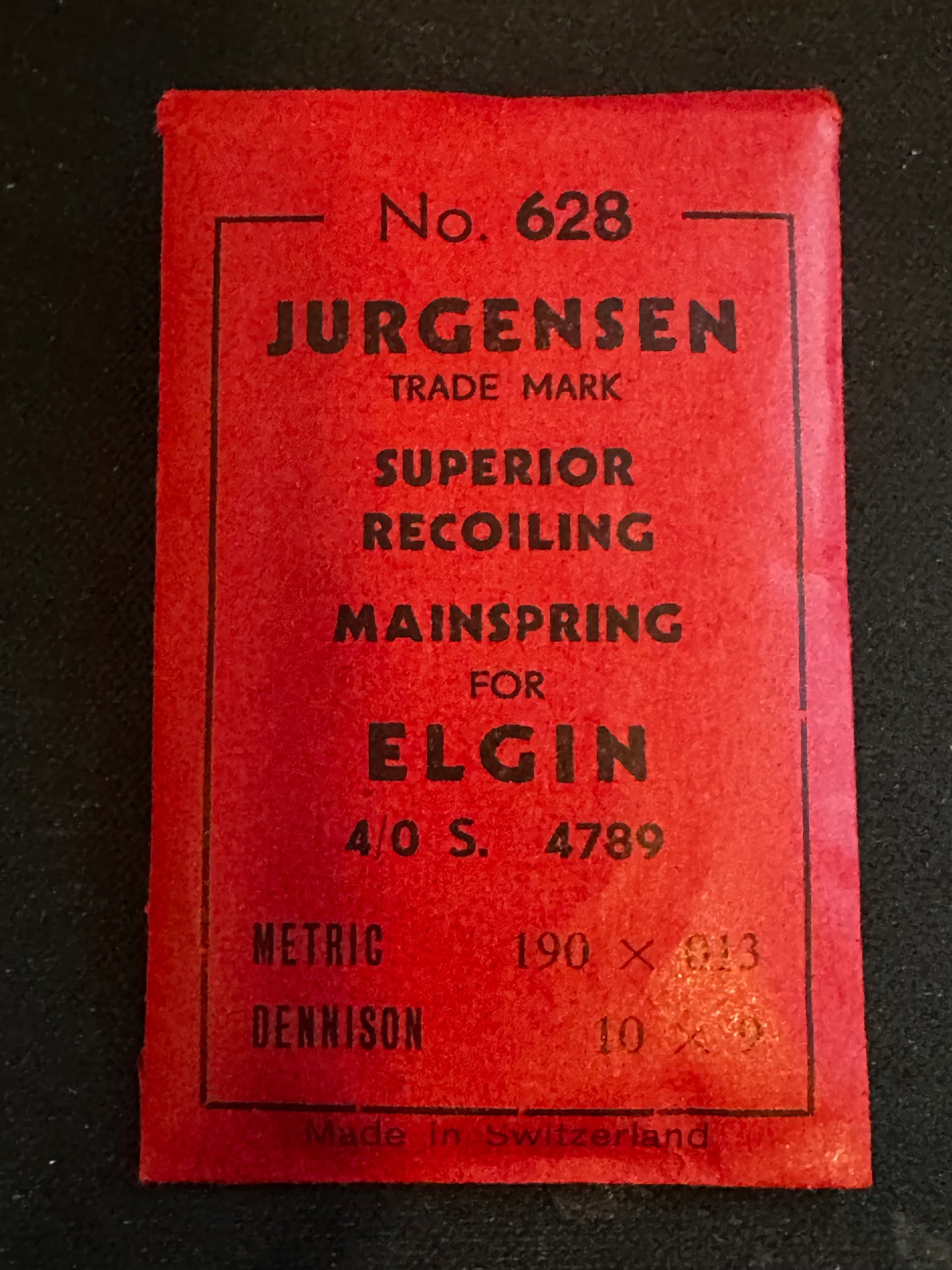 Jurgensen Mainspring #628 for Elgin 4/0s Factory No. 4789 - Steel