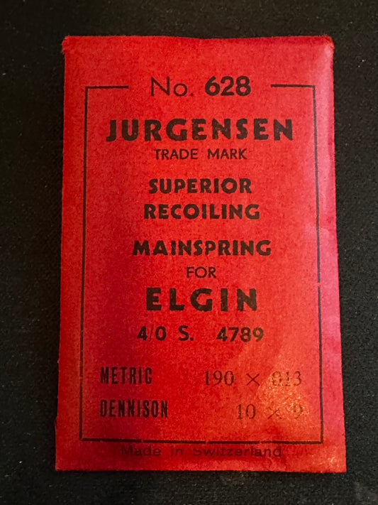 Jurgensen Mainspring #628 for Elgin 4/0s Factory No. 4789 - Steel