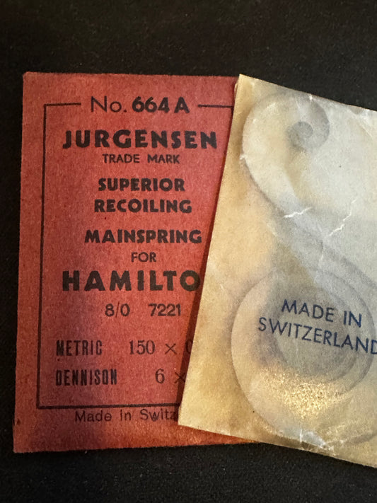 Jurgensen Mainspring #664A for Hamilton 8/0s No. 7221 - Steel