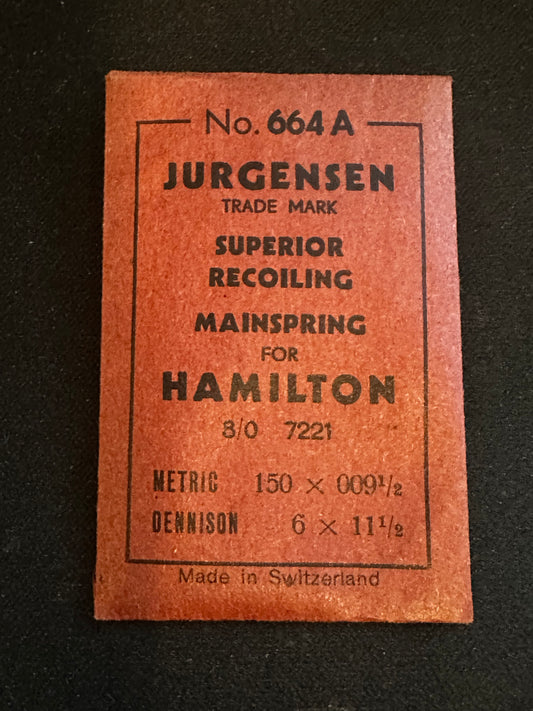 Jurgensen Mainspring #664A for Hamilton 8/0s No. 7221 - Steel