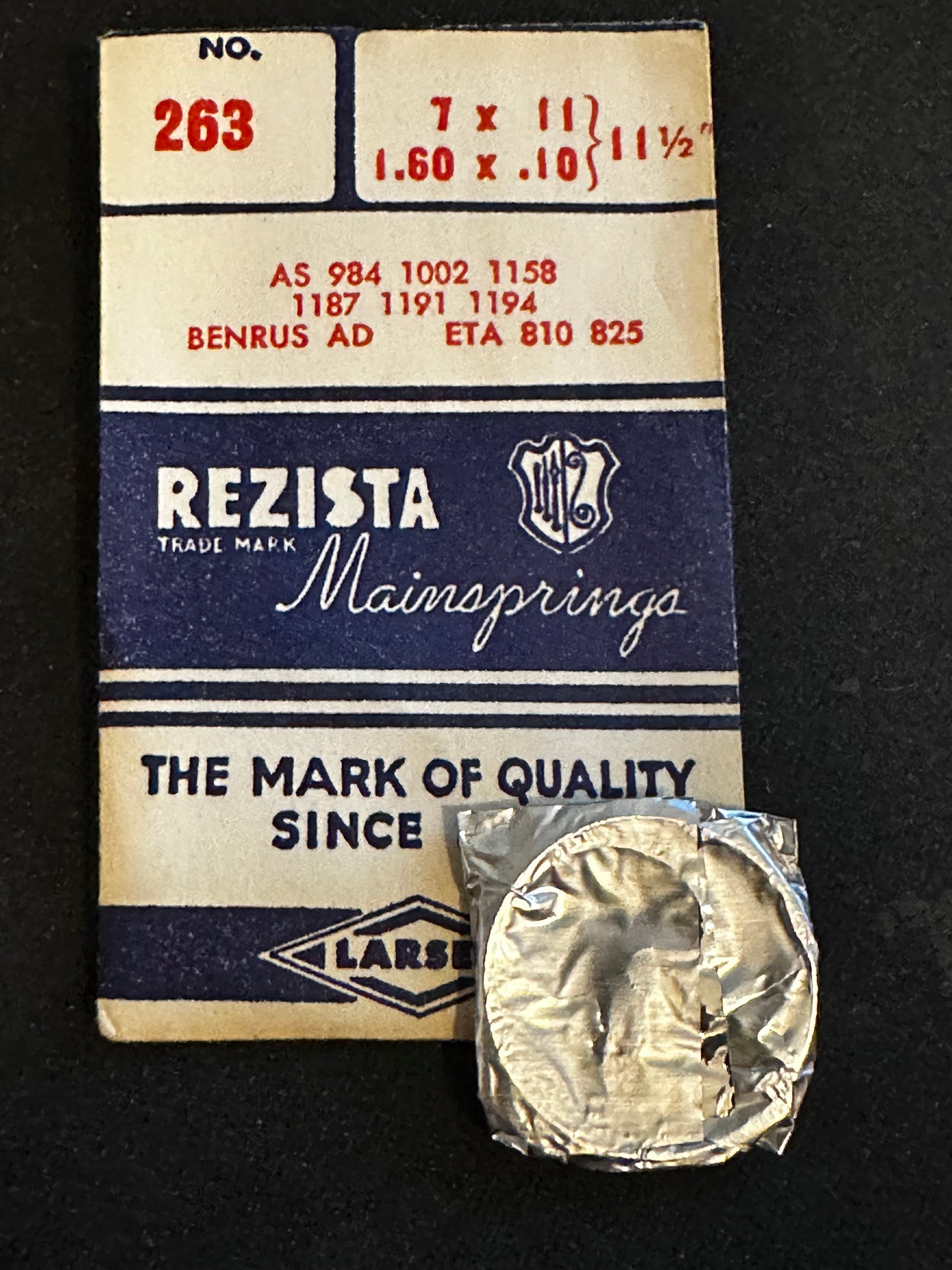 Rezista Mainspring No. 263 for AS 984, 1002, 1158, 1187, 1194, ETA 810, 825 - Steel