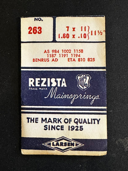Rezista Mainspring No. 263 for AS 984, 1002, 1158, 1187, 1194, ETA 810, 825 - Steel