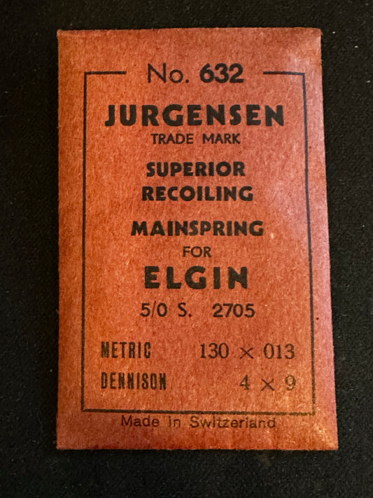 Jurgensen Mainspring #632 for Elgin 5/0s Factory No. 2705 - Steel