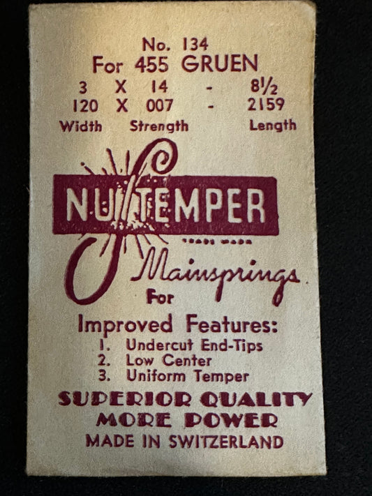 NuTemper Mainspring No. 134 for Gruen 455 movements - Steel