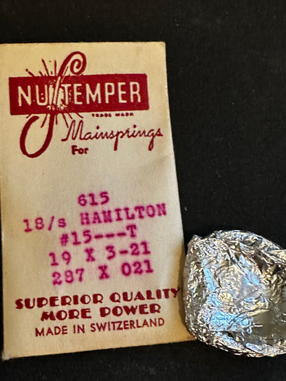NuTemper Mainspring #615 for Hamilton 18s Factory No. 15 - Steel