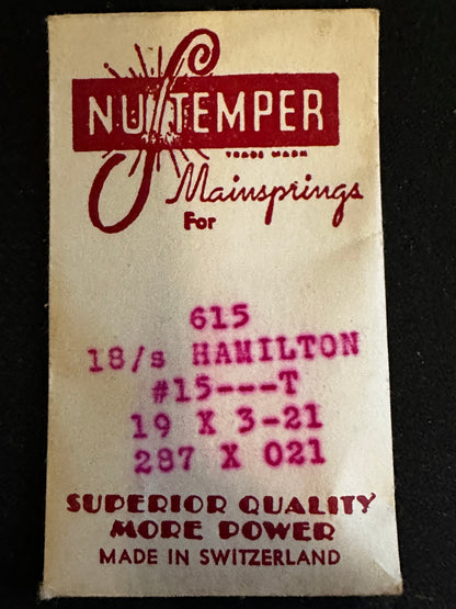 NuTemper Mainspring #615 for Hamilton 18s Factory No. 15 - Steel
