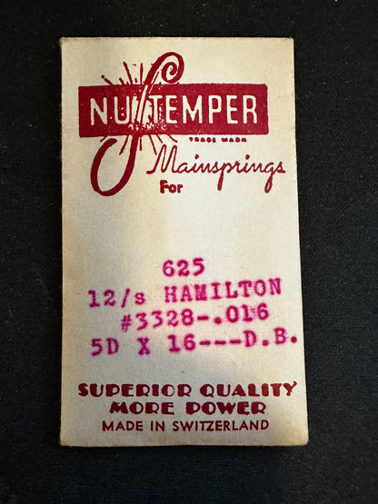 NuTemper Mainspring #625 for Hamilton 12s Factory No. 3328 - Steel