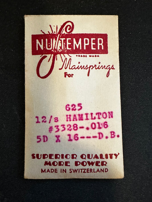 NuTemper Mainspring #625 for Hamilton 12s Factory No. 3328 - Steel
