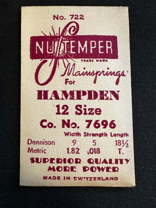 NuTemper Mainspring #722 for Hampden 12s No. 7696 - Steel