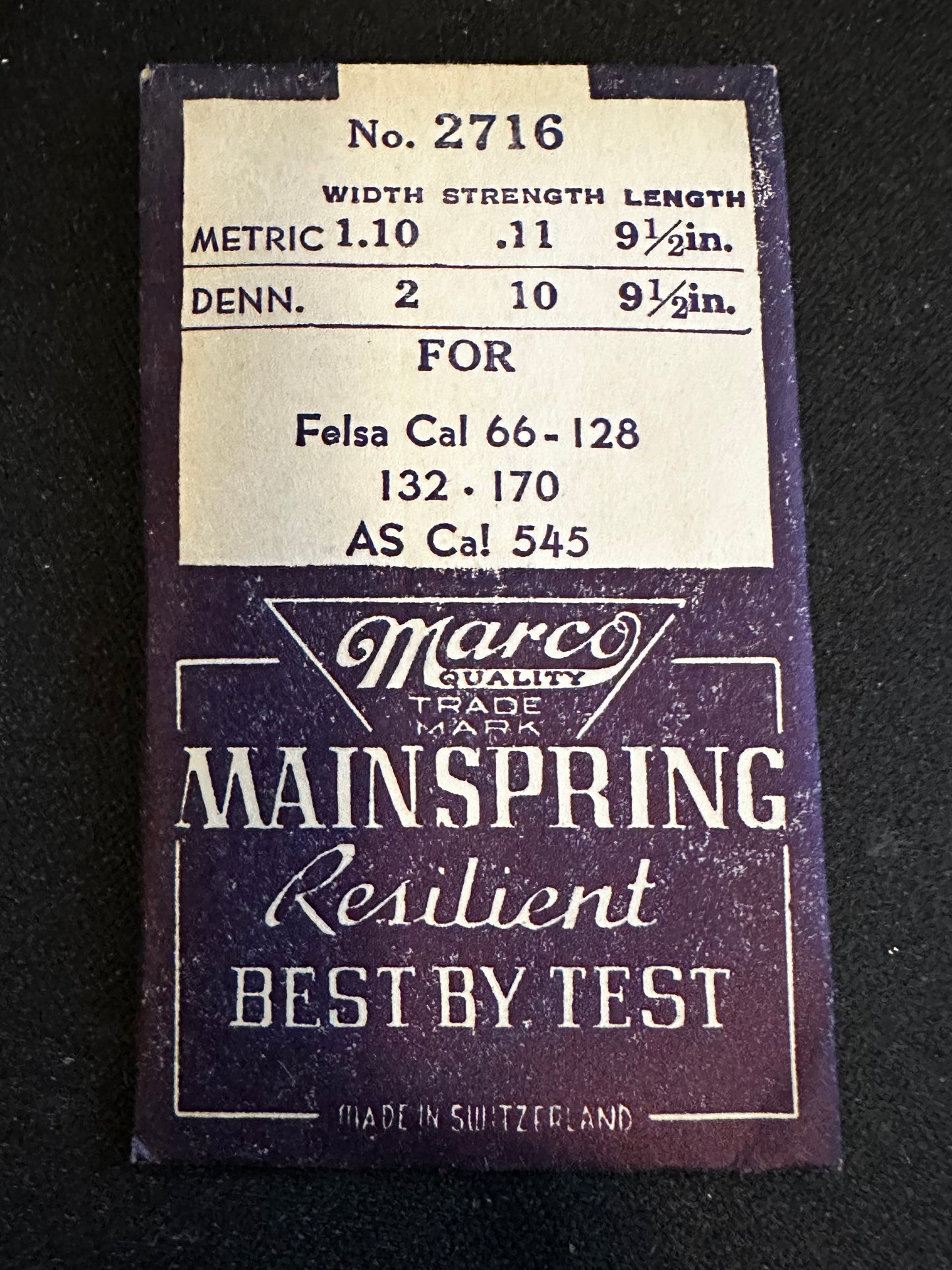 Marco Mainspring #2716 for Felsa 66, 128, 123, 170, AS 545 - Steel