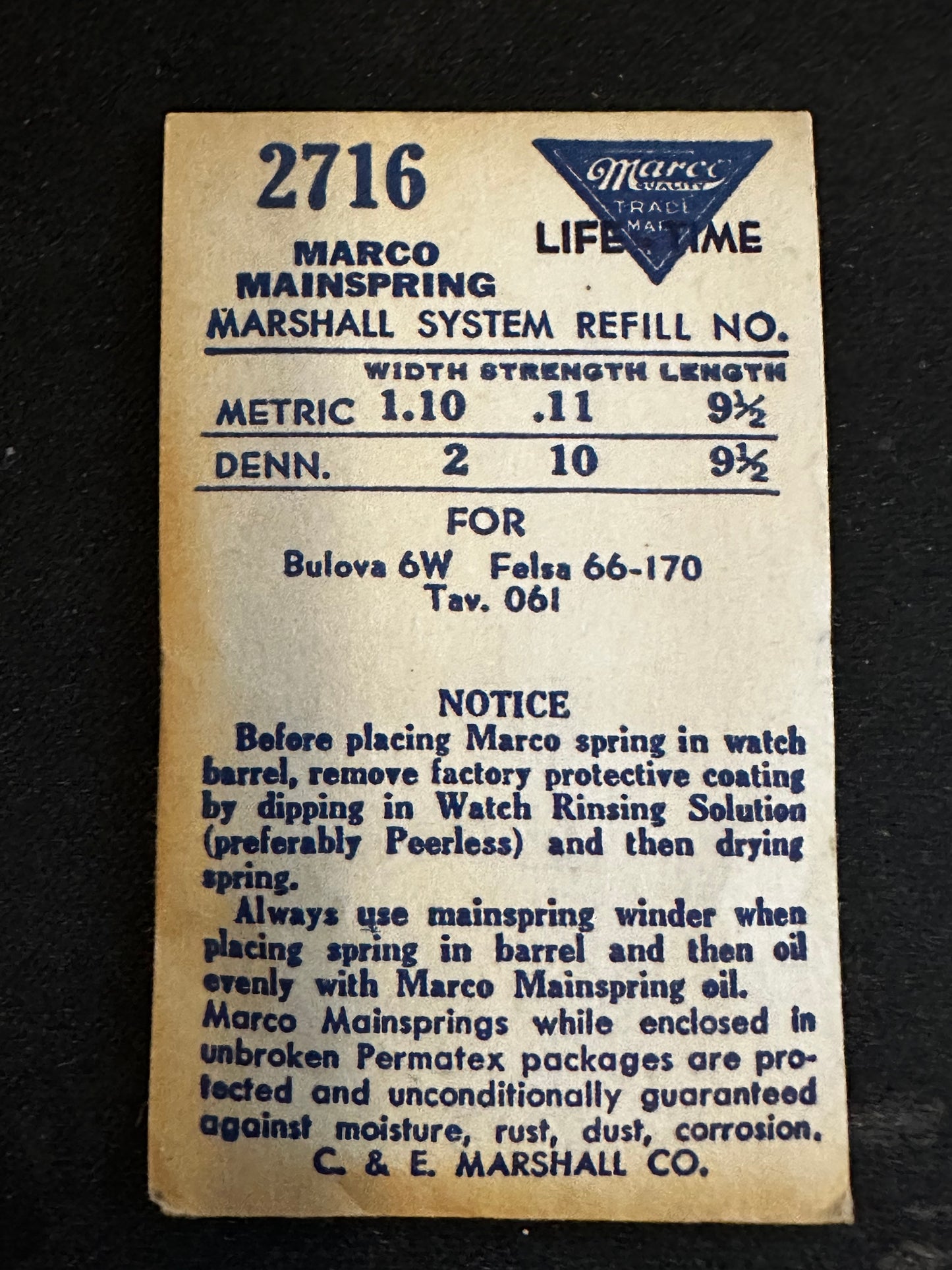 Marco Mainspring #2716 for Felsa 66, 128, 123, 170, AS 545 - Steel