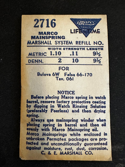 Marco Mainspring #2716 for Felsa 66, 128, 123, 170, AS 545 - Steel