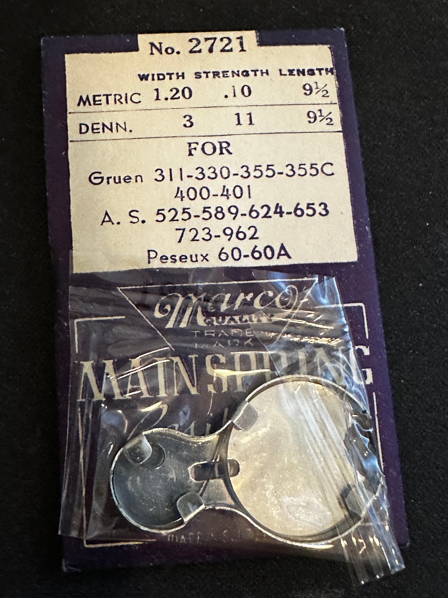Marco Mainspring #2721 for Gruen 311, 330, 355, 400, 401, AS 525, 589, 624, 653, 723, 962 - Steel