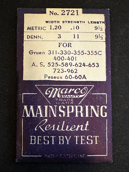 Marco Mainspring #2721 for Gruen 311, 330, 355, 400, 401, AS 525, 589, 624, 653, 723, 962 - Steel
