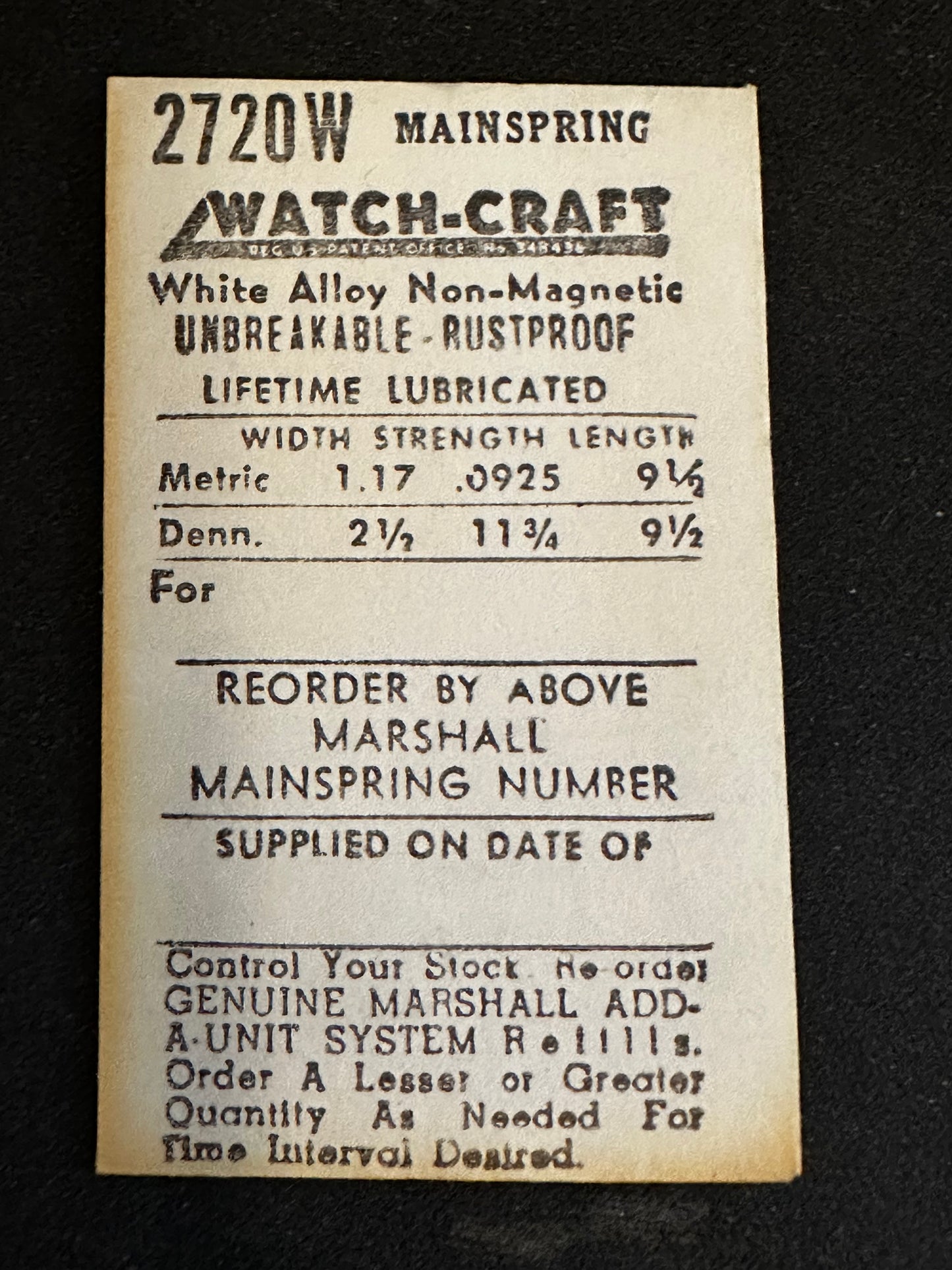 WATCH-CRAFT Mainspring 2720W for ETA caliber 980, 984 - Alloy