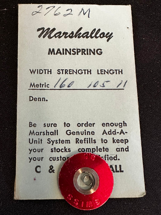 Marco Marshalloy Mainspring 2762M for AS 984, 1002, 1007, 1009, 1027, 1158, 1187, 1194, 1238 - Alloy