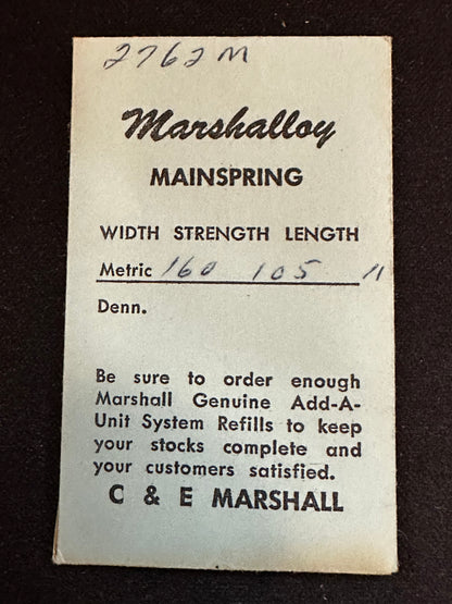 Marco Marshalloy Mainspring 2762M for AS 984, 1002, 1007, 1009, 1027, 1158, 1187, 1194, 1238 - Alloy