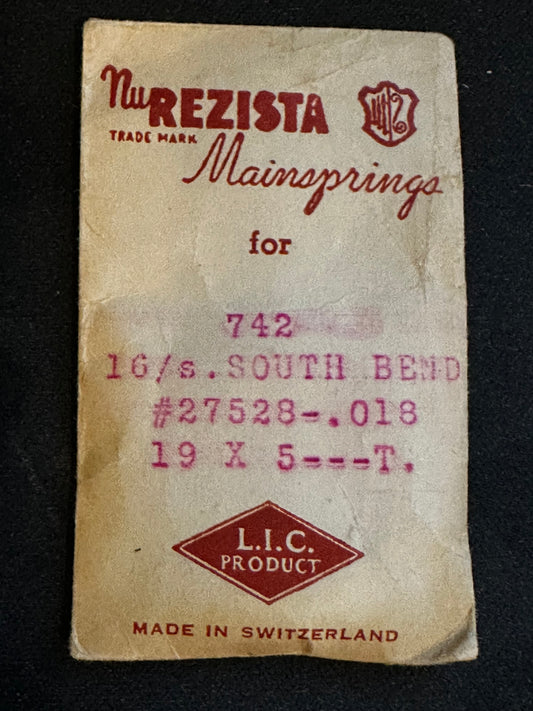 NuRezista Mainspring #742 for South Bend 16s No. 27528 - Steel