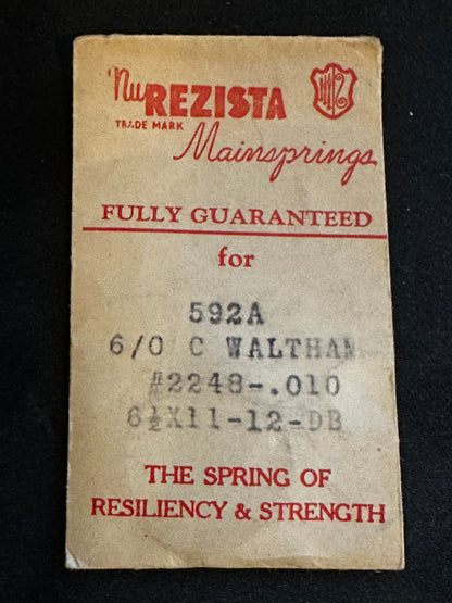 NuRezista Mainspring #592A for Waltham 6/0s "C" & "D" Model 1945 No. 2248 - Steel
