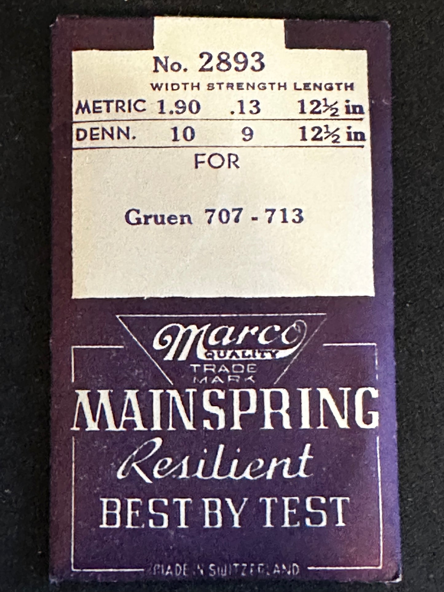 Marco Mainspring #2893 for Gruen caliber 707, 713 - Steel