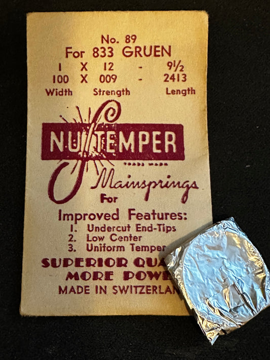 NuTemper Mainspring No. 89 for Gruen caliber 833 - Steel