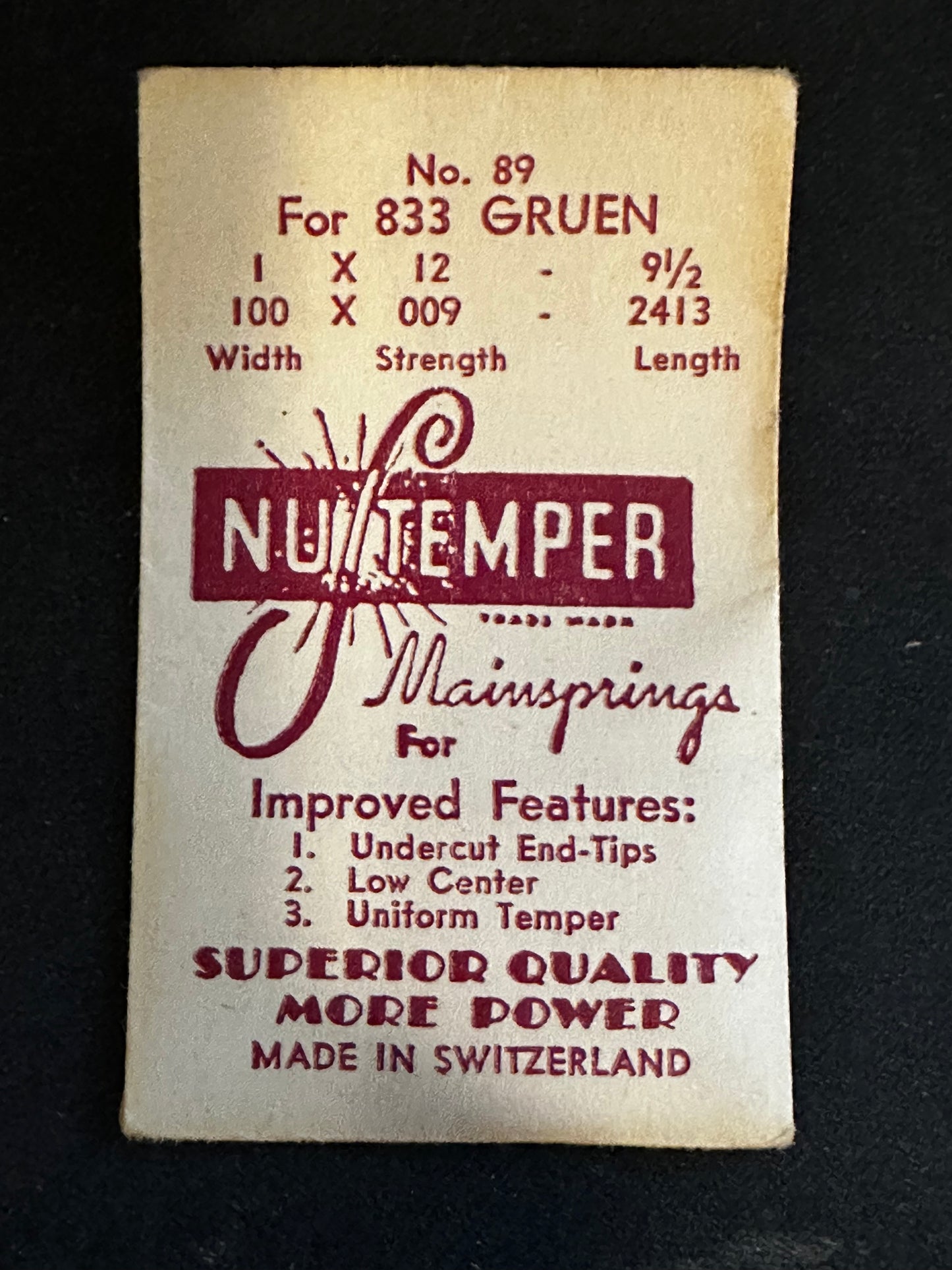 NuTemper Mainspring No. 89 for Gruen caliber 833 - Steel