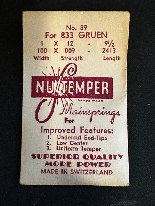 NuTemper Mainspring No. 89 for Gruen caliber 833 - Steel