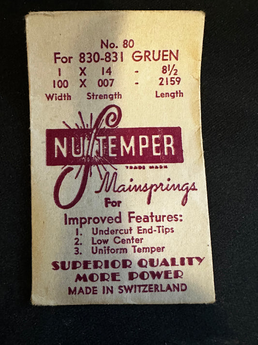 NuTemper Mainspring No. 80 for Gruen caliber 830, 831 - Steel