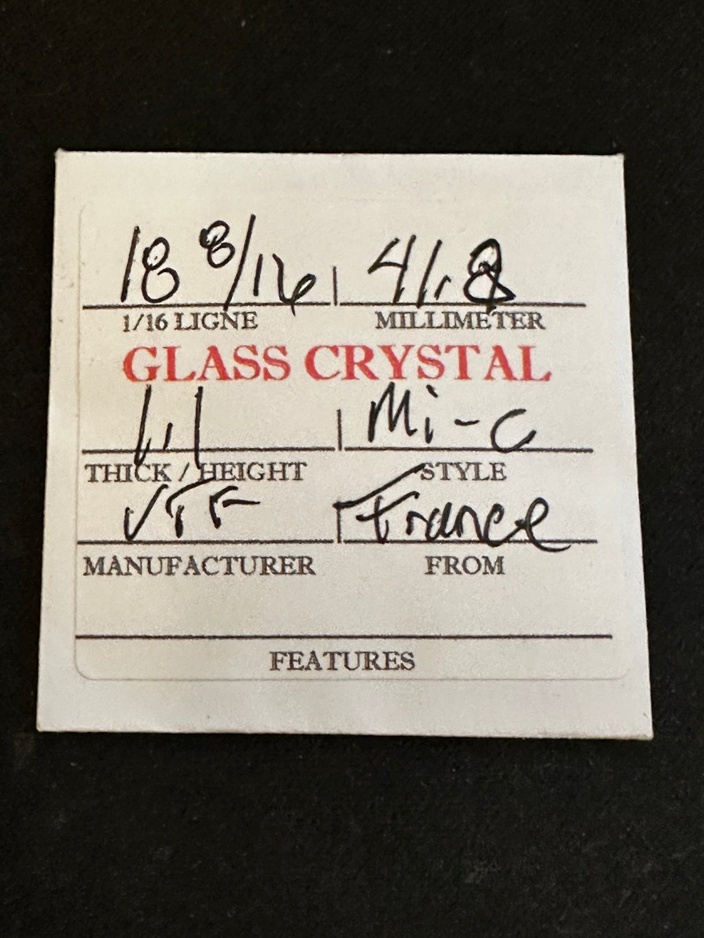 VTF Vintage Glass Pocket Watch Crystal 18-8/16 (~41.8mm) - NOS