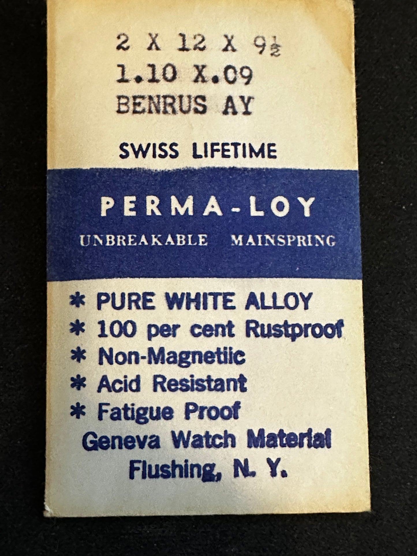 PERMA-LOY Unbreakable Mainspring for Benrus caliber AY - Alloy