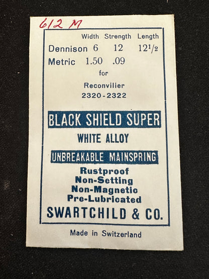 Swartchild Black Shield SUPER Mainspring for Reconvillier 2320, 2322, Rolex H/HT, 700, 710, 760 - Alloy