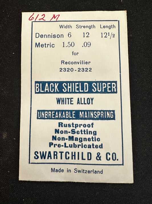 Swartchild Black Shield SUPER Mainspring for Reconvillier 2320, 2322, Rolex H/HT, 700, 710, 760 - Alloy