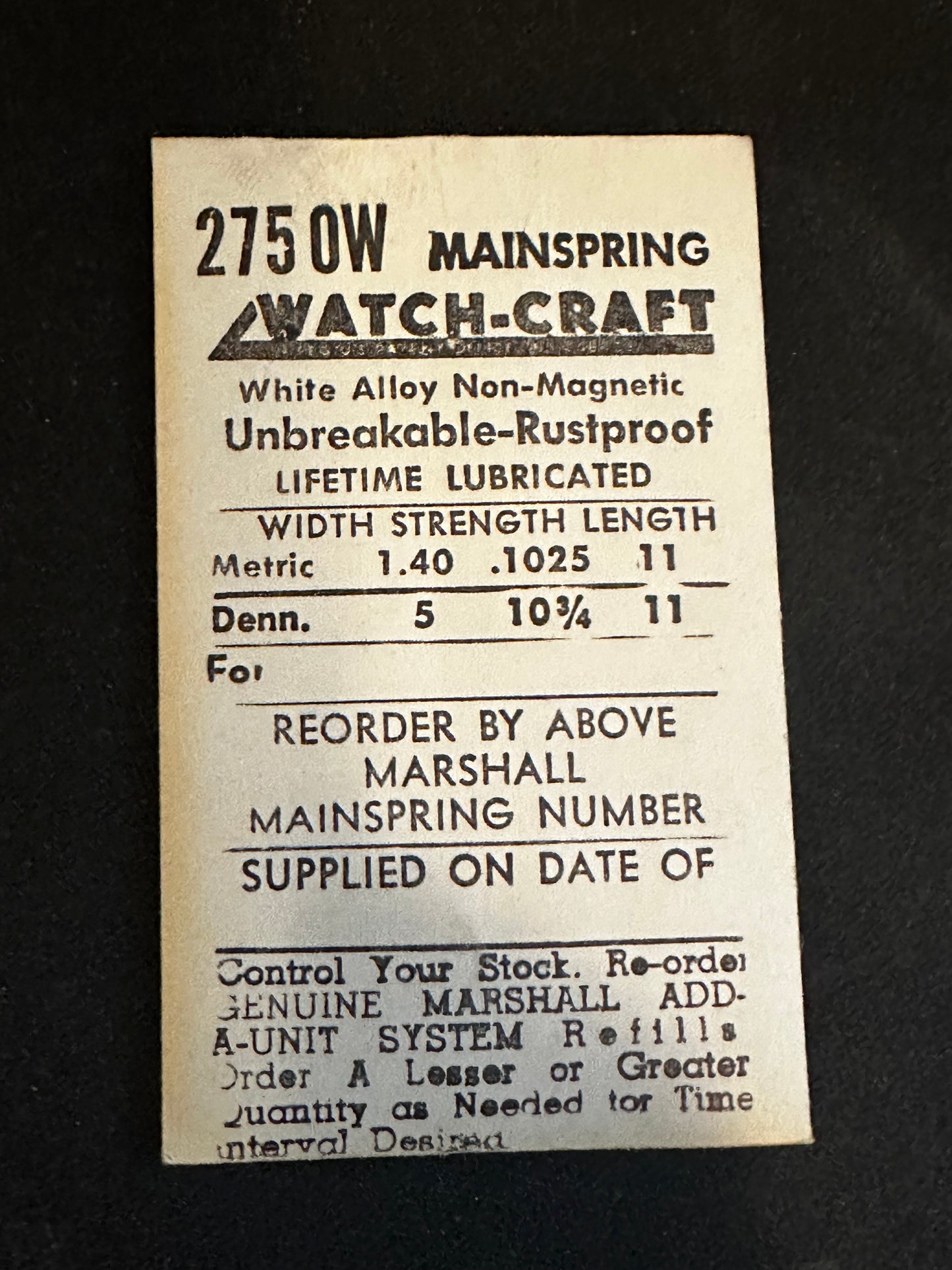 WATCH-CRAFT Mainspring 2750W for Buren caliber 370 - Alloy