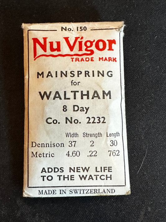 NuVigor Mainspring #150 for Waltham 37s 8-Day movements No. 2232 - Steel