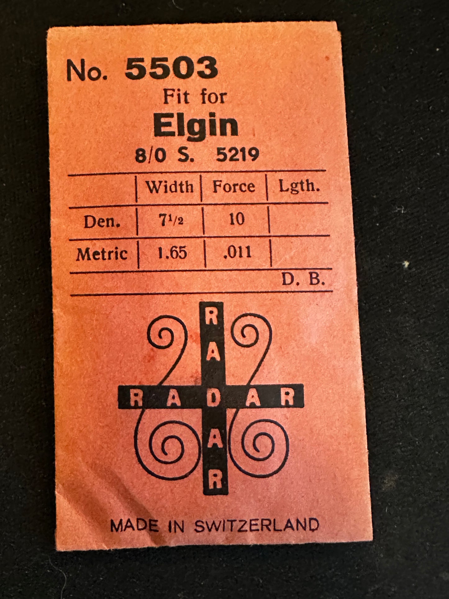 Radar Mainspring #5503 for Elgin 8/0s Factory No. 5219 - Steel