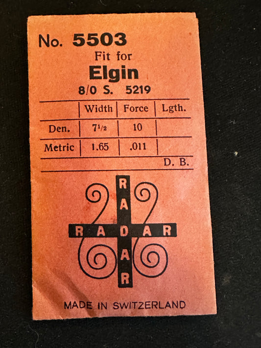 Radar Mainspring #5503 for Elgin 8/0s Factory No. 5219 - Steel