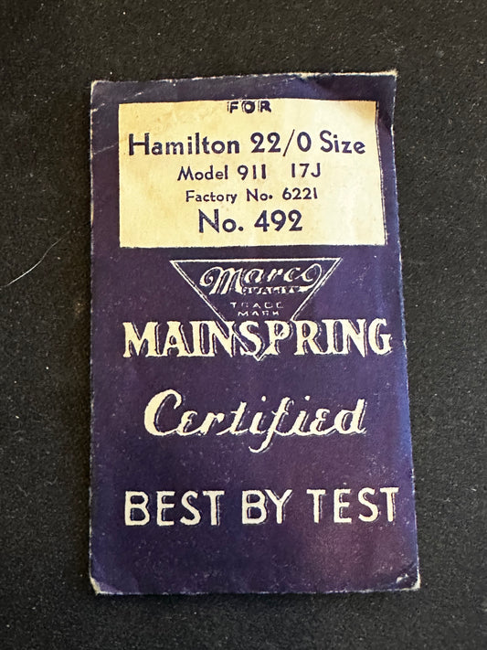 Marco Mainspring #492 for Hamilton 22/0s No. 6221 - Steel