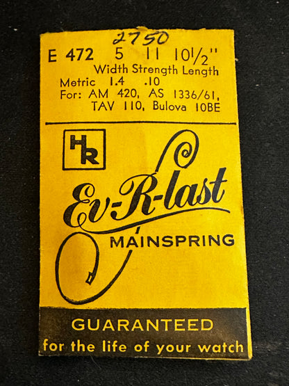 HR Mainspring E472 for Bulova 10BE, A. Michel 420, Tavannes 110, AS 1336, 1361 - Steel