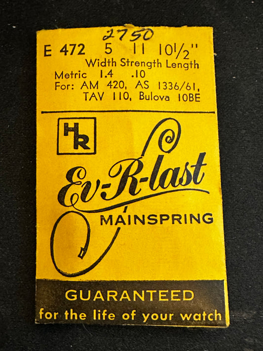 HR Mainspring E472 for Bulova 10BE, A. Michel 420, Tavannes 110, AS 1336, 1361 - Steel