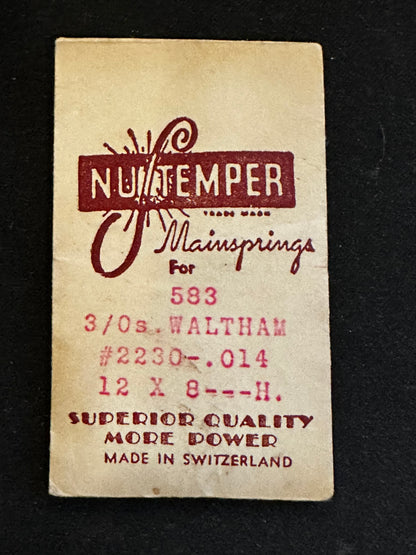 NuTemper Mainspring #583 for Waltham 0s & 3/0s Factory No. 2230 - Steel