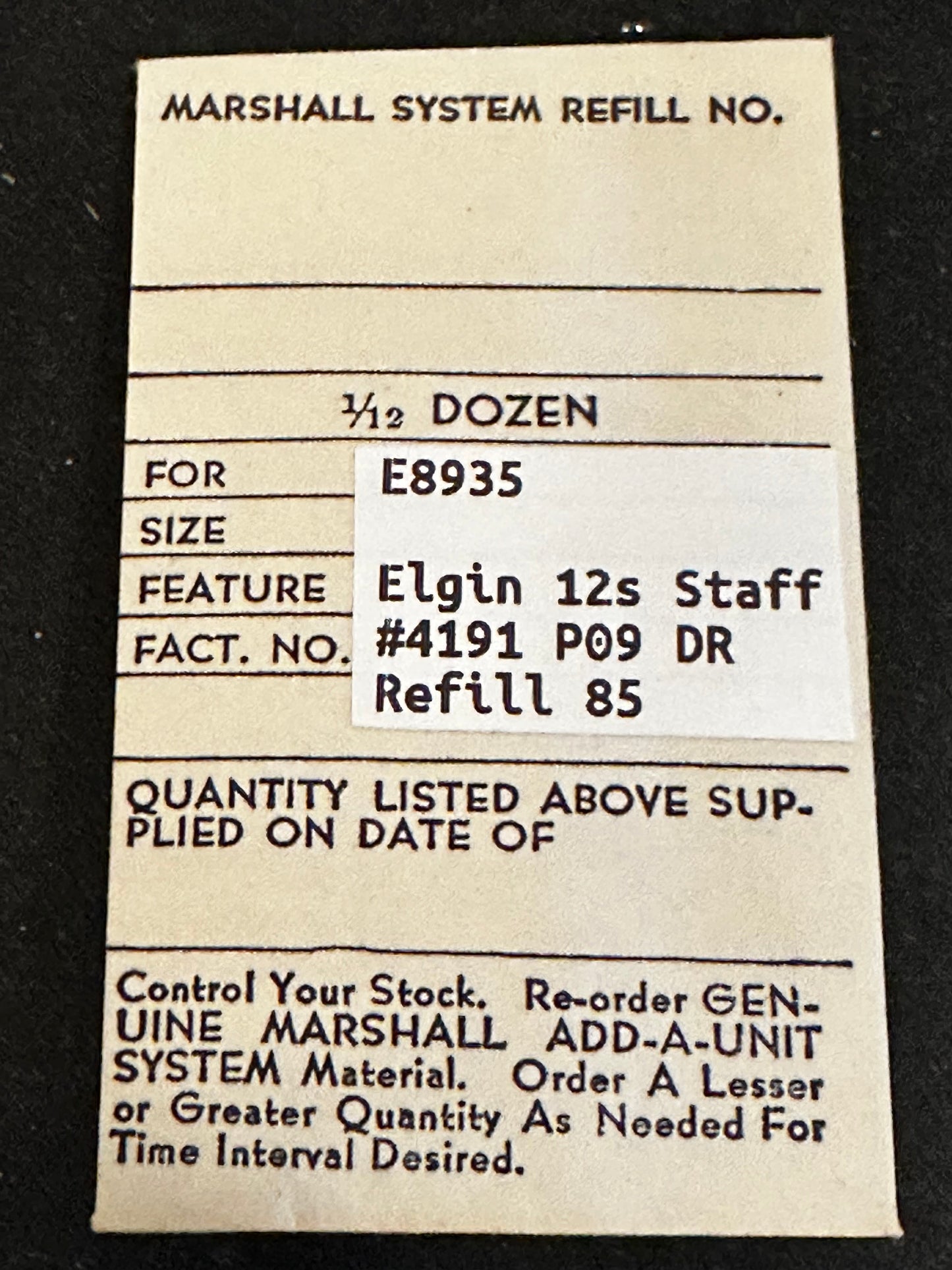 C & E Marshall balance staff E8935 for Elgin 12s No. 4191C P09 DR