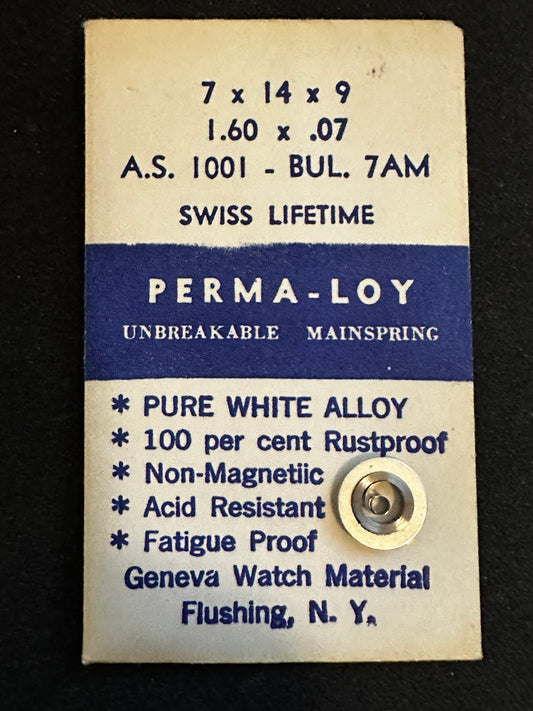 PERMA-LOY Unbreakable Mainspring for AS caliber 1001, Bulova caliber 7AM - Alloy