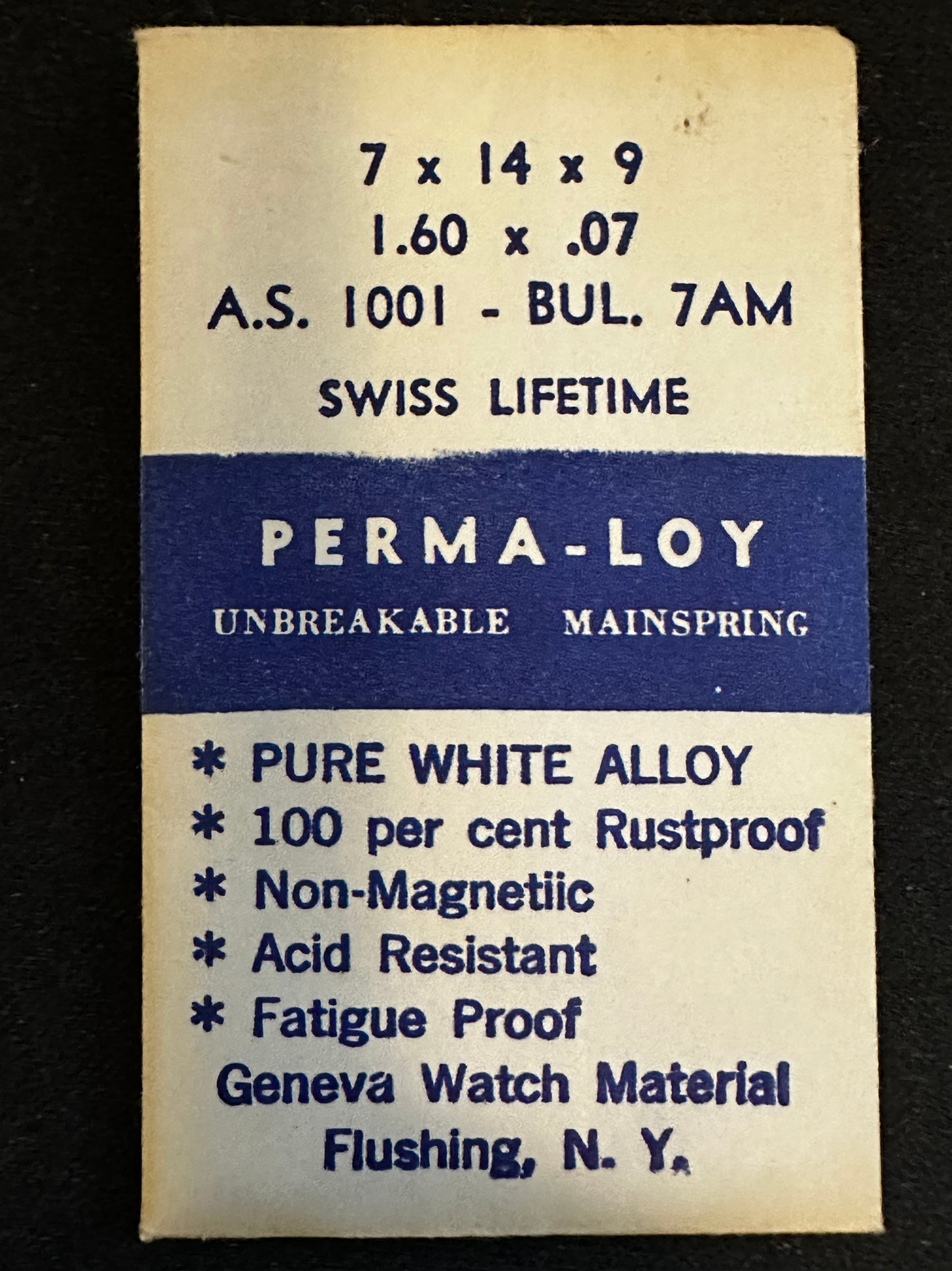 PERMA-LOY Unbreakable Mainspring for AS caliber 1001, Bulova caliber 7AM - Alloy