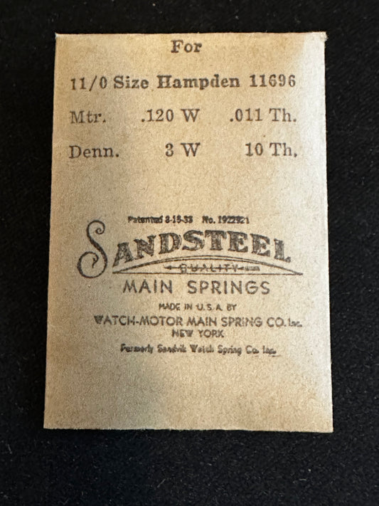 Sandsteel Mainspring for 11/0s Hampden Factory No. 11696 - Steel