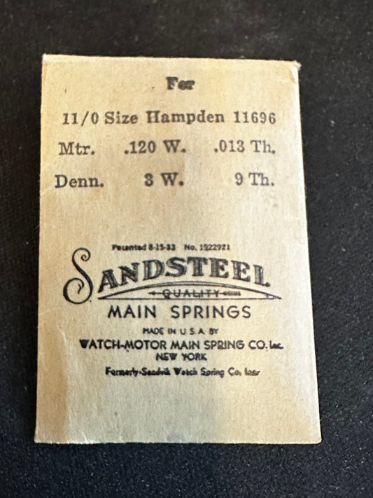 Sandsteel Mainspring for 11/0s Hampden Factory No. 11696 - Steel