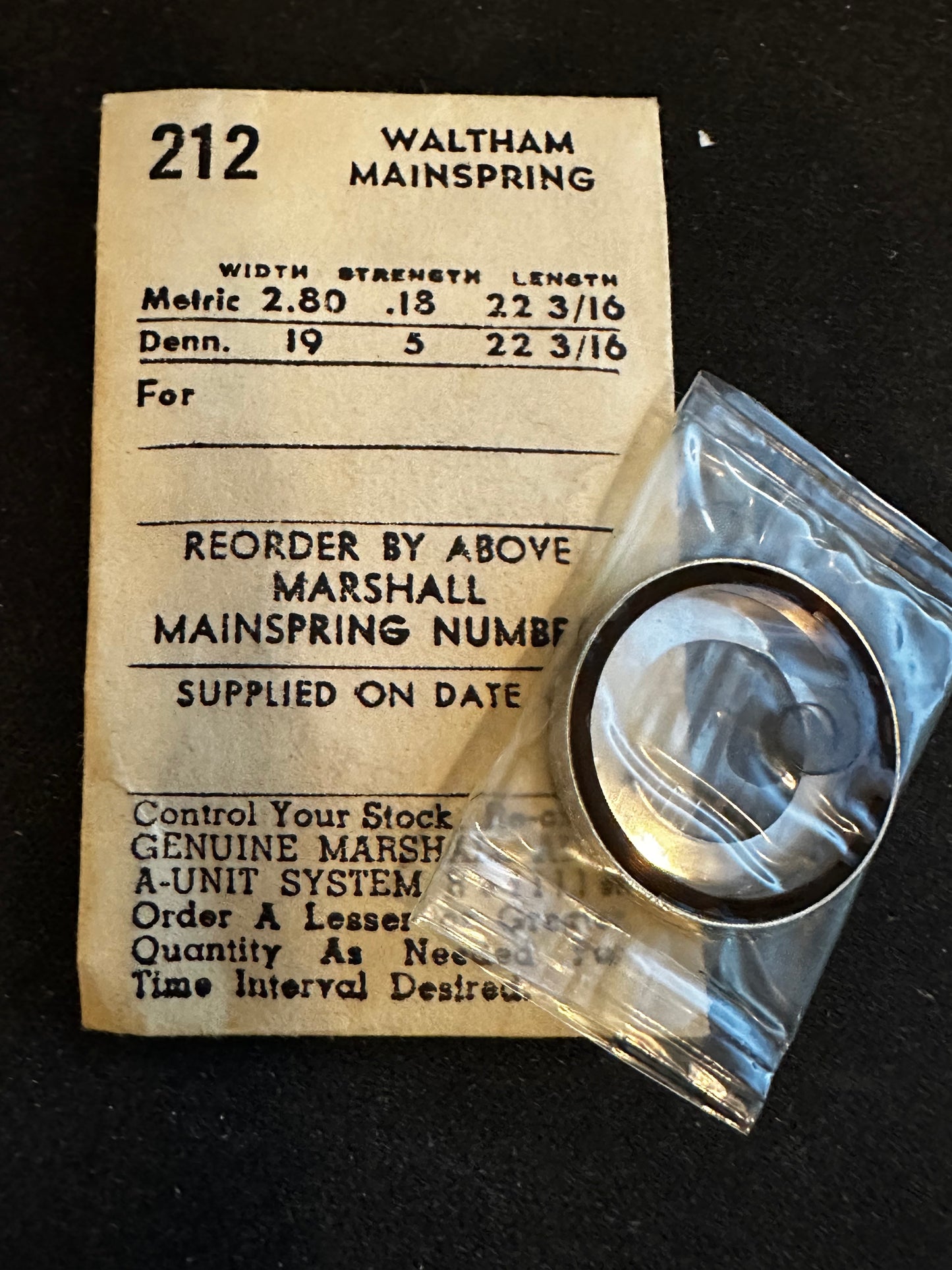 Marco Mainspring #212 for Waltham 16s 17j Factory No. 2227 - Steel