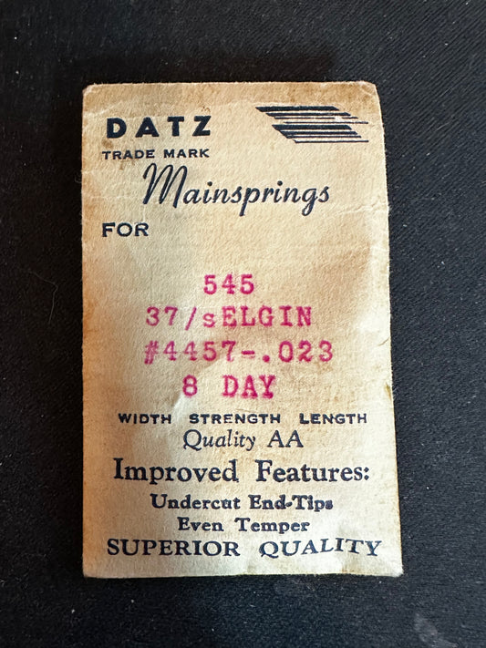 DATZ Mainspring #545 for Elgin 37s 8-Day Factory No. 4457 - Steel
