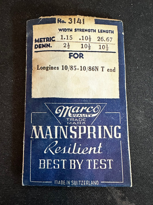 Marco Mainspring #3141 for Longines Caliber 10.85, 10.68N - Steel